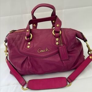 Coach Fuchsia Leather Satchel with Gold Accents